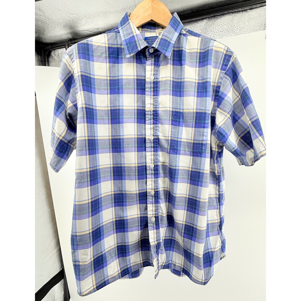Country Traditions by Pendleton Mens XL Blue Plaid Short Sleeve Button Down